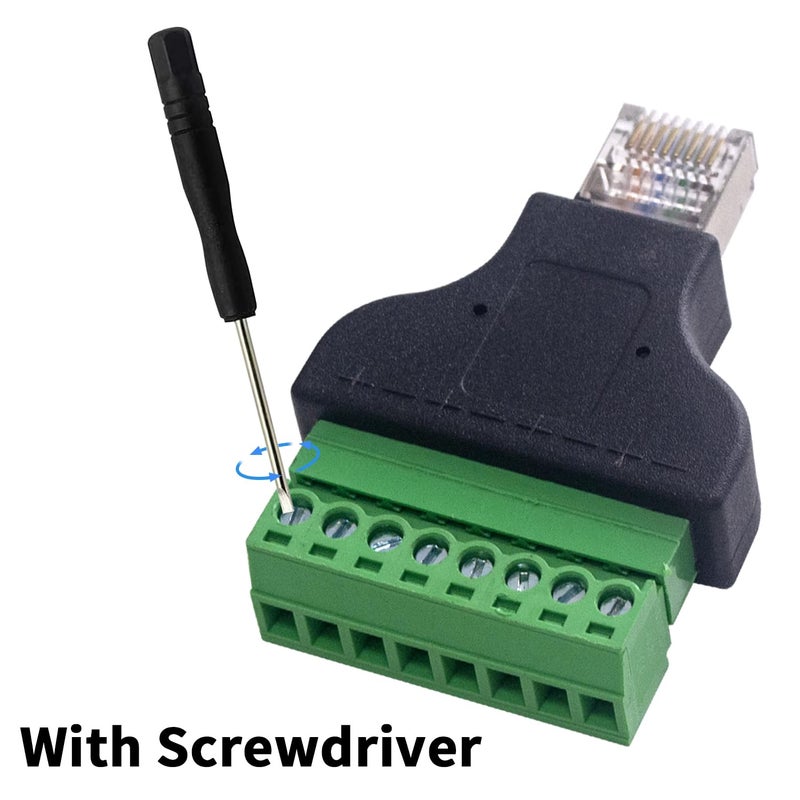 Poyiccot RJ45 Screw Terminal Adapter 2-Pack, Network Ethernet Adapter, RJ45 Breakout Board 8p8c Male to 8 Pin AV Terminal Screw Converter Block Plug for CCTV, Cat5, Cat6 - Image 3